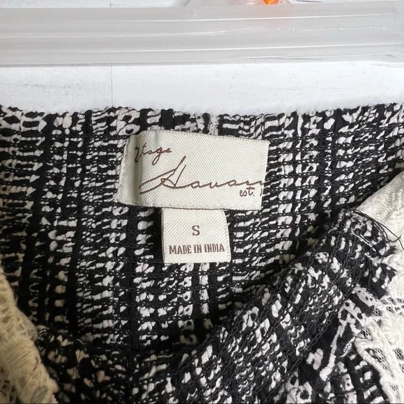 Vintage Havana Layered Smock Waist Black White Skirt S - Picture 3 of 5